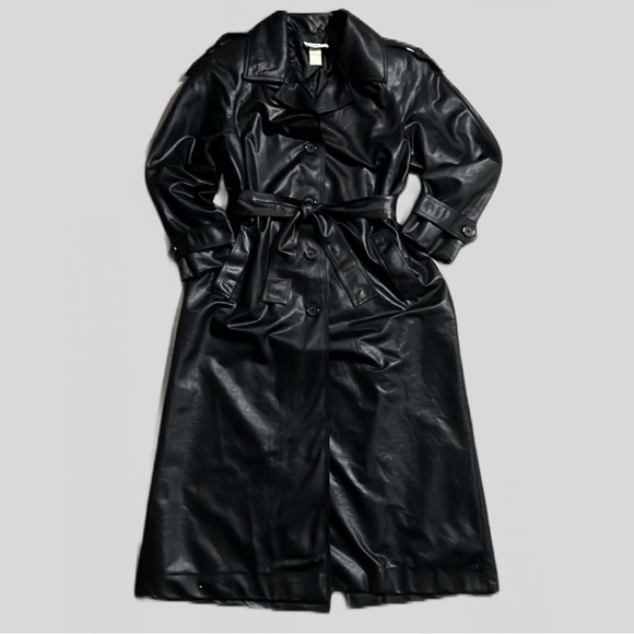 Robbie Sport Jackets & Blazers - Vintage Robbie Sport Black Shimmery Trench Coat Shoulder Pads Epaulets women’s 6